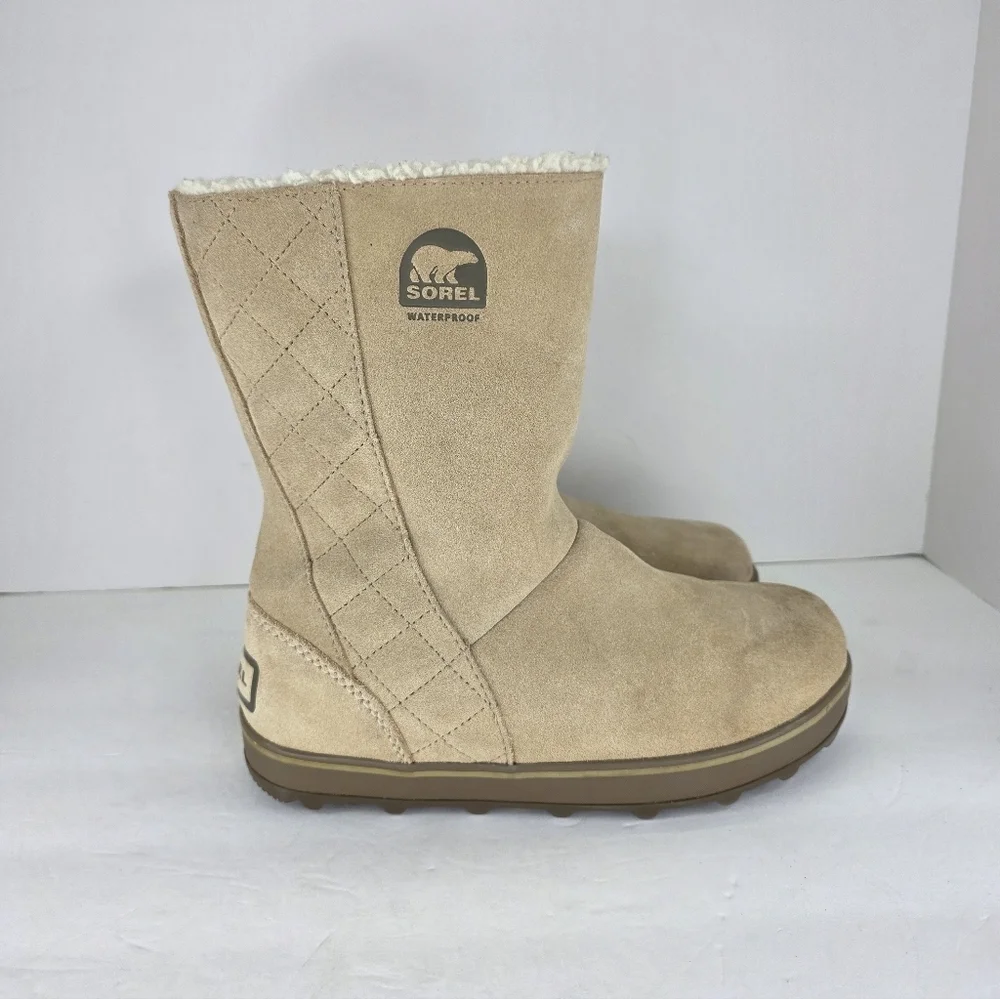 Sorel Women’s Glacy Winter Boots Size 7 Brown Tan Suede Waterproof Boots Slip on